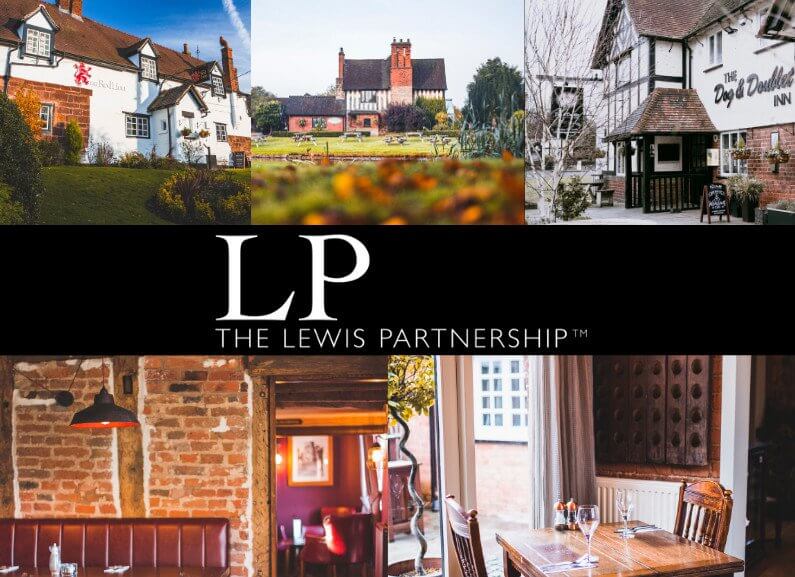 Collage of venues and interiors from The Lewis Partnership.