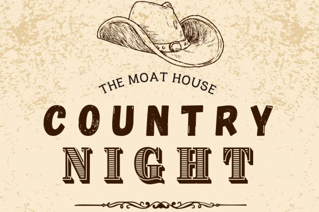 Promotional poster for Country Night at The Moat House featuring a cowboy hat.